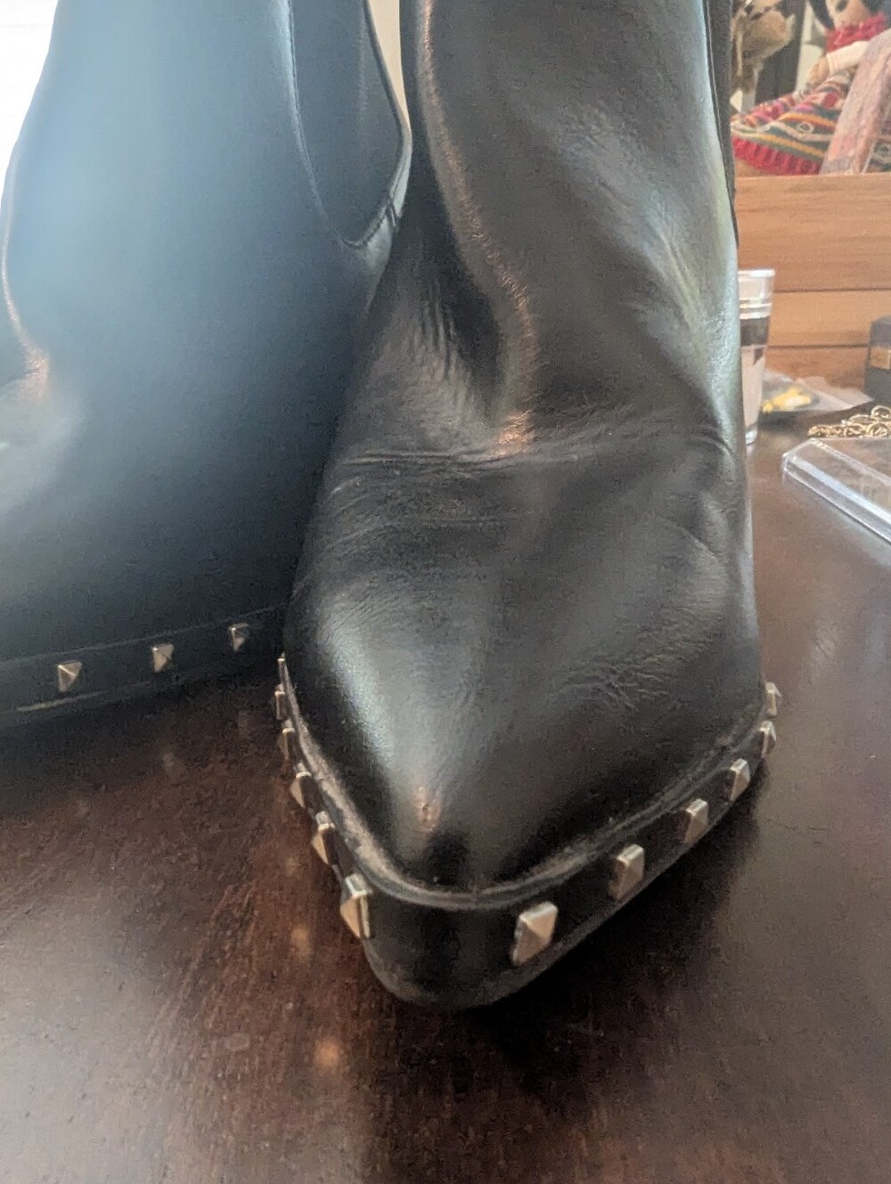 Black Studded Leather Ankle Boots - Picture 12 of 12